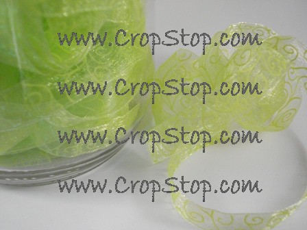 Celery on Celery Organdy Swirls Ribbon - Click Image to Close